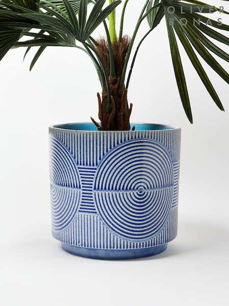 Oliver Bonas Blue Cerchio Embossed Ceramic Plant Pot Extra Large (AK4185) | £33
