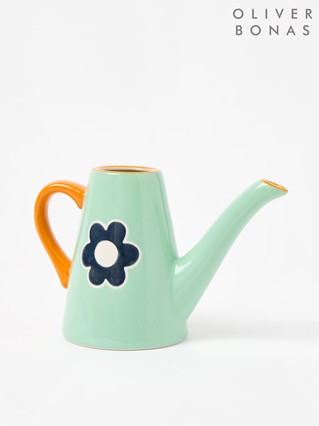 Oliver Bonas Green Daisy Ceramic Garden Watering Can (AK4194) | £27