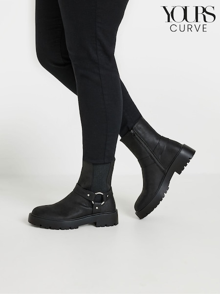 Yours Curve Black Extra Wide Fit Extra Wide Fit Chunky Biker Chelsea Boots (AK4218) | £50