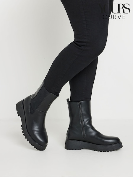 Yours Curve Black Wide Fit Extra Wide Fit Chunky Wedge Chelsea Boots (AK4239) | £50
