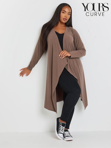 Yours Curve Brown Waterfall Midaxi Cardigan (AK4248) | £29