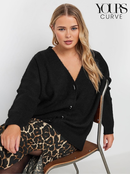 Yours Curve Black Button Through Cardigan (AK4251) | £34