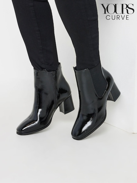 Yours Curve Black Extra Wide Fit Patent Block Chelsea Boots (AK4283) | £54