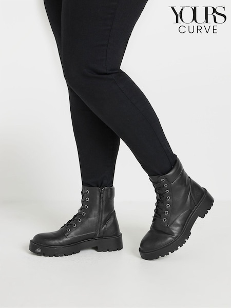 Yours Curve Black Extra Wide Fit Extra Wide Fit Chunky Lace Up Boots (AK4287) | £50