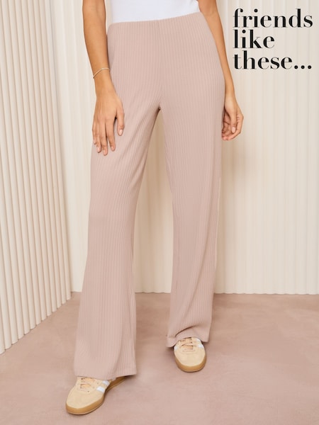 Friends Like These Neutral Ribbed Jersey Wide Leg Trousers (AK4347) | £34