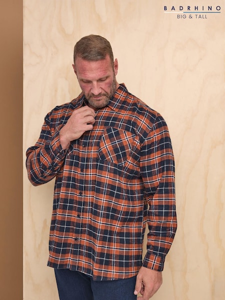 BadRhino Big & Tall Orange 100% Cotton Brushed Check Shirt (AK4413) | £30