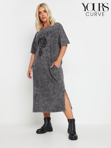 Yours Curve Grey 100% Cotton True Forever Throw On Dress (AK4444) | £31