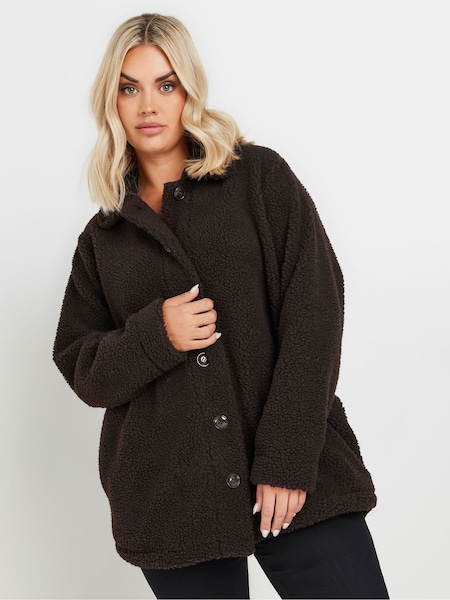 Yours Curve Brown Borg Teddy Fleece Jacket (AK4483) | £31