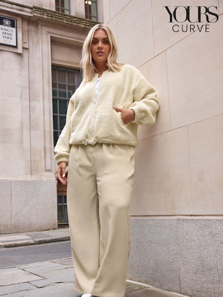 Yours Curve Cream Limited Borg Bomber Jacket (AK4508) | £34