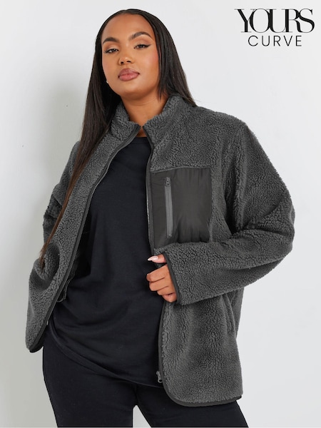 Yours Curve Grey Grey Fleece Zip Up Jacket (AK4510) | £29