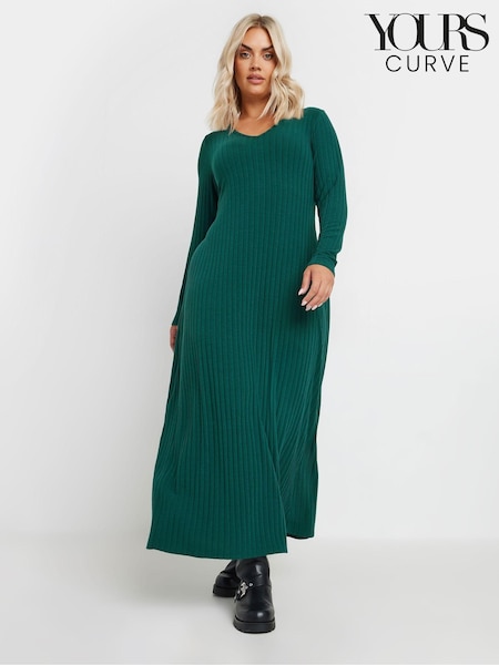 Yours Curve Green Flare Ribbed Dress (AK4522) | £34