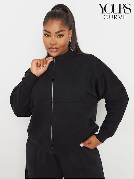 Yours Curve Black Oversized Sweat Bomber Jacket (AK4584) | £27