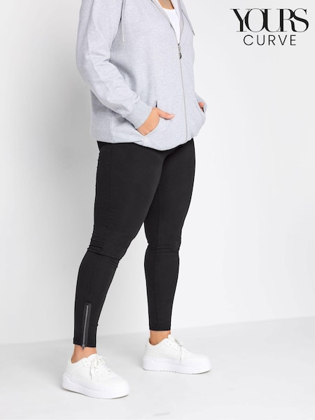 Yours Curve Black Zip Hem Leggings (AK4588) | £24