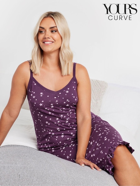 Yours Curve Purple Scattered Star 100% Cotton Chemise (AK4616) | £19