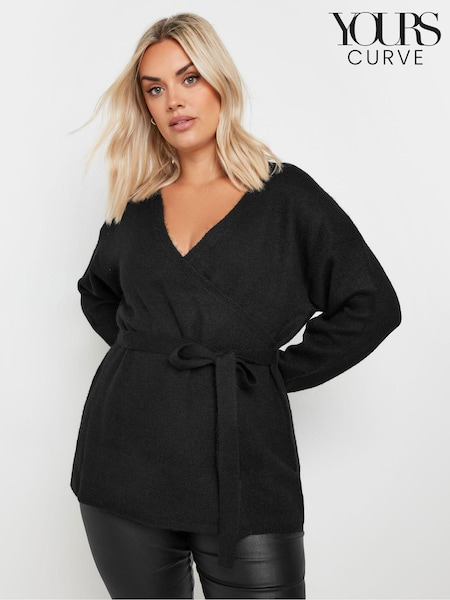 Yours Curve Black Wrap Jumper (AK4621) | £34