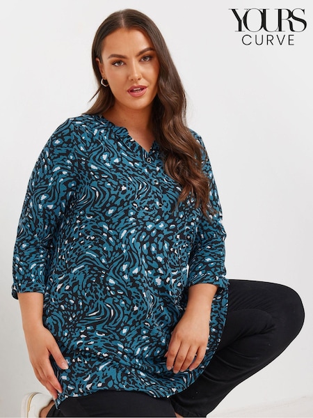 Yours Curve Blue Half Placket Jersey Shirt (AK4627) | £29