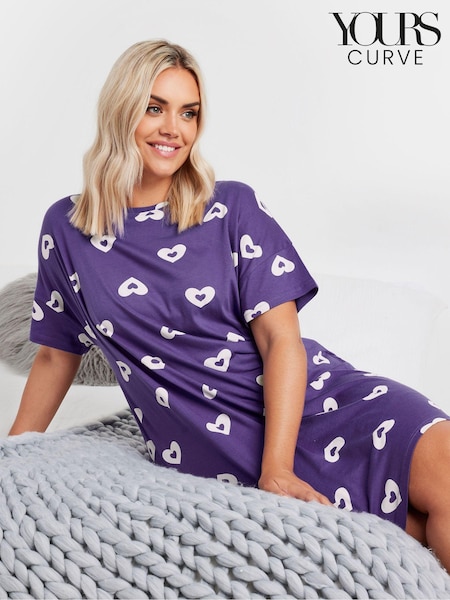 Yours Curve Purple 100% Cotton Double Heart Sleeptee Nighties (AK4641) | £19