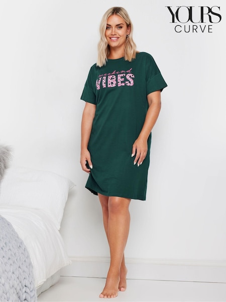 Yours Curve Green 100% Cotton Weekend Vibes Sleeptee Nighties (AK4655) | £19