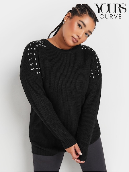 Yours Curve Black Diamante Embellished Shoulder Jumper (AK4667) | £34