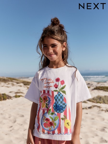 Cream Oversized Graphic Print T-Shirt (3-16yrs) (AK4728) | £11 - £16