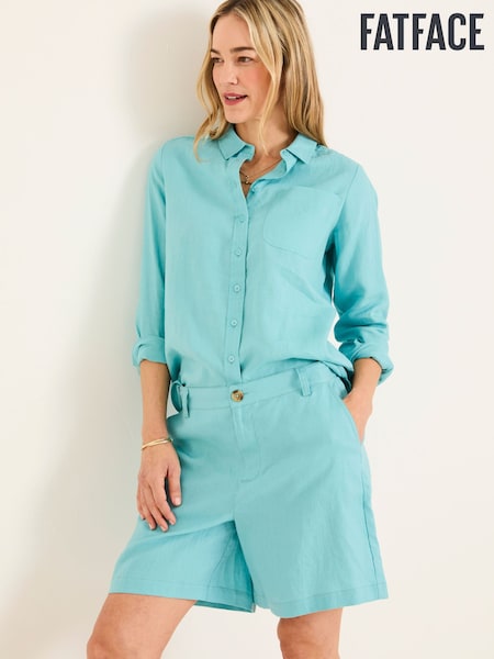 FatFace Nell Turquoise Blue Linen Shorts (AK4763) | £46