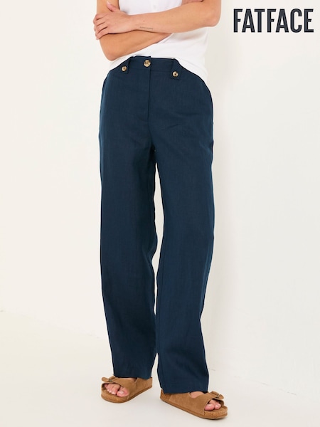 FatFace Lydia Navy Straight Leg Linen Trousers (AK4829) | £69