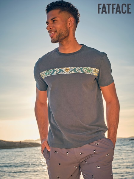 FatFace Grey Surf Patch Chest Stripe Tshirt (AK4878) | £29.50