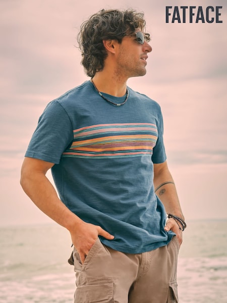 FatFace Borden Petrol Borden Chest Stripe Tshirt (AK4900) | £32.50
