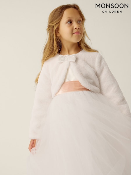 Cream - Monsoon Lara Bow Faux Fur Cardigan