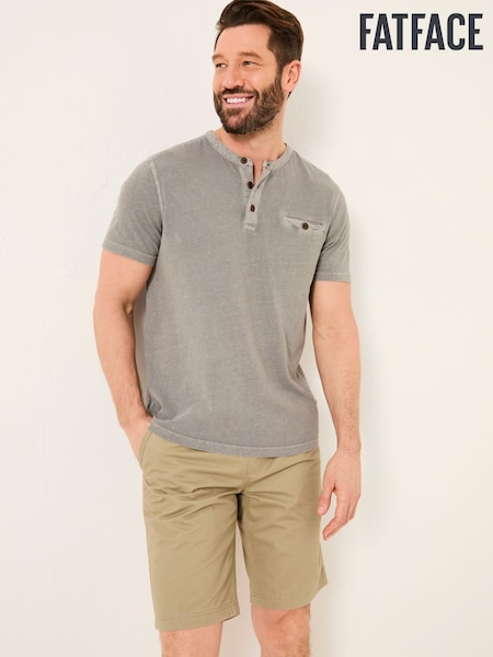 FatFace Henley Grey Garment Dyed Grandad Collar Pocket Henley (AK4921) | £29.50