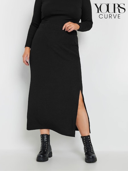 Yours Curve Black Side Split Textured Tube Skirt (AK4939) | £24