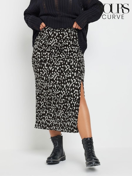 Yours Curve Black Side Split Textured Tube Skirt (AK4945) | £27