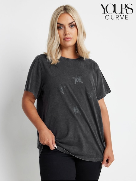 Yours Curve Grey 100% Cotton Set In Sleeve Placement T-Shirt (AK4949) | £20