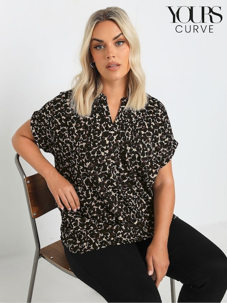 Yours Curve Brown Notch Neck Textured Top (AK4970) | £27