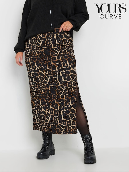 Yours Curve Natural Side Split Textured Tube Skirt (AK4996) | £27