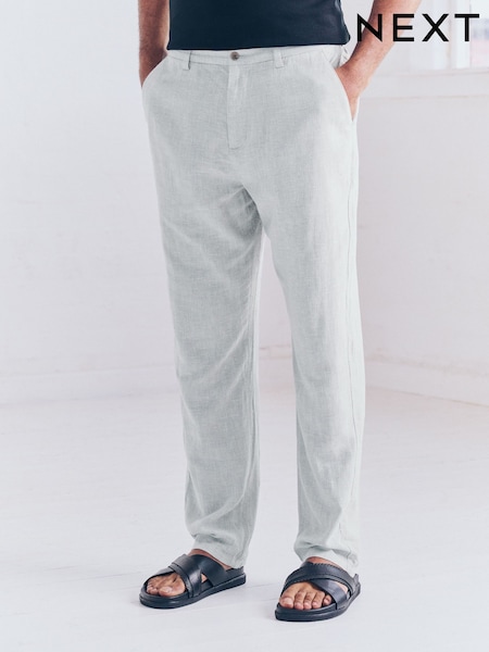 Light Grey Elasticated Waist Textured Linen Blend Trousers (AK5100) | £30