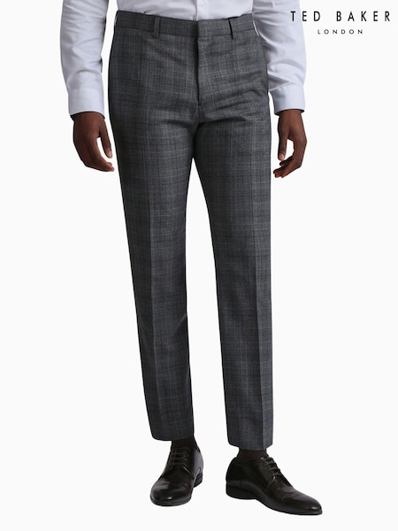 Ted Baker Grey Zion Charcl Text Chk Slim Trousers (AK5137) | £140