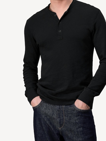 Rag & Bone Black Classic Henley Long Sleeve T-Shirt (AK5194) | £135
