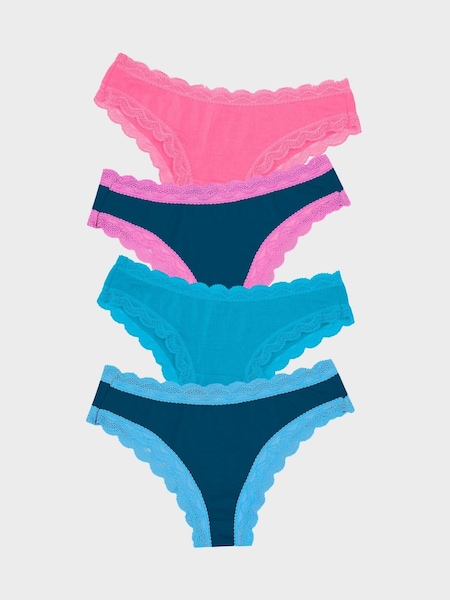 Stripe & Stare Midnight Neon Pink and Blue Brazilian Knickers 4 Pack (AK5292) | £50