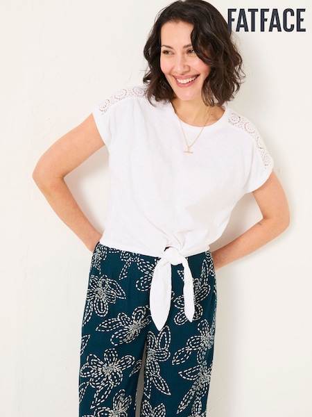 FatFace White Lace Tie Front T Shirt (AK5300) | £35