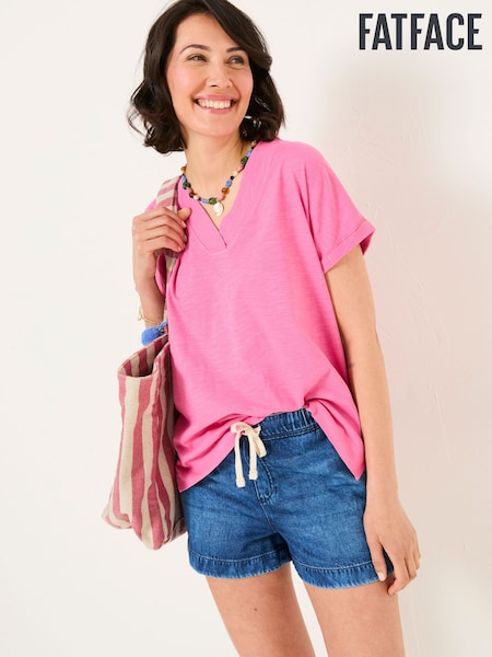 FatFace Tansy Pink 100% Organic Cotton V-Neck T-Shirt (AK5302) | £25