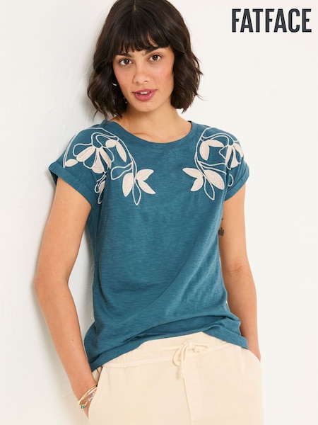 FatFace Ivy Teal Blue Embroidered T-Shirt (AK5308) | £32