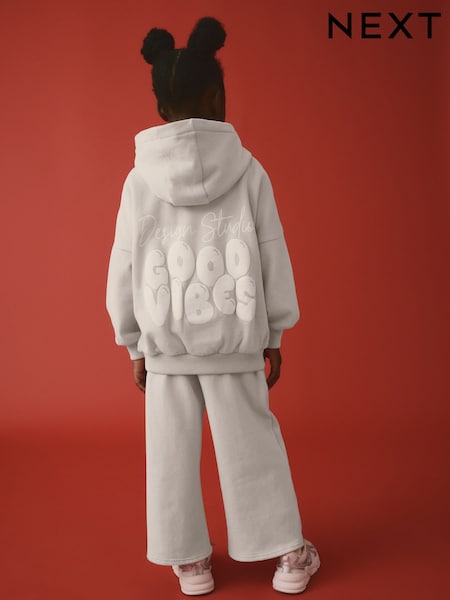 Grey Slogan Hoodie And Wide Leg Joggers Set (3-16yrs) (AK5417) | £26 - £32