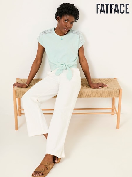 FatFace Mint Green Lace Tie Front T Shirt (AK5419) | £35