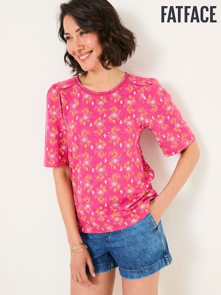 FatFace Kim Mid Pink Floral Block Floral Block Top (AK5464) | £35