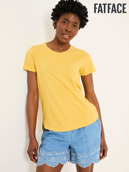 FatFace Natalie Light Yellow Beeble Embroidered T Shirt (AK5467) | £32