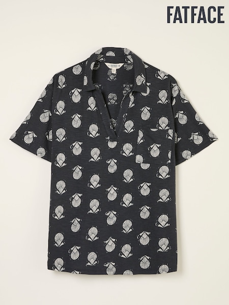 FatFace Paige Black Lino Shells Short Sleeve Jersey Shirt (AK5476) | £32