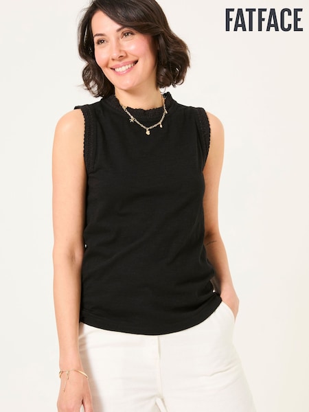 FatFace Isla Black Lace Jersey Tank Top (AK5495) | £32