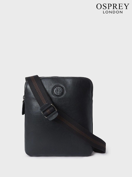 OSPREY LONDON The Small Compass Leather Messenger Black Bag (AK5582) | £185