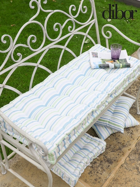 Dibor Blue Tenby Stripe Cotton Bench Cushion (AK5816) | £55